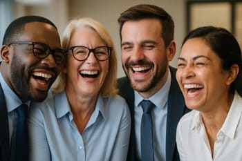 Oyun sırasında kahkaha atan ve birbirine bakan ekip