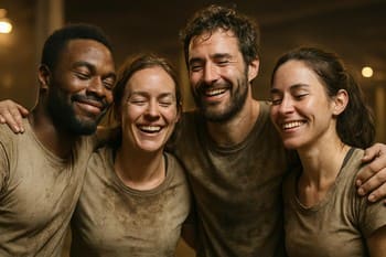 Final sahnesinden sonra rahatlamış şekilde oturan katılımcılar