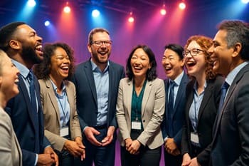 Oyun sırasında çemberde gülen ve alkışlayan ekip