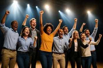 pin co final sahnesinde birlikte poz veren ekip