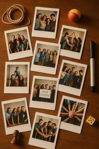 Masa üzerinde yan yana dizilmiş küçük hatıra fotoğrafları