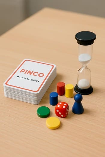 Masa etrafında pinco mini görev kartlarını inceleyen ekip