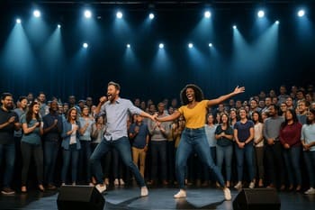 pin co sahnesinde yan yana dizilmiş ekip üyeleri