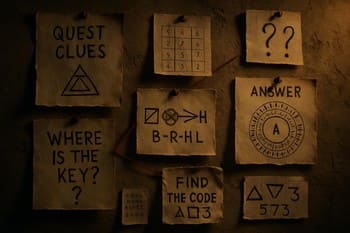 Görev duvarındaki ipuçlarını inceleyen katılımcı