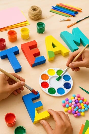 Atölye masasında oyun aksesuarlarını boyayan katılımcılar