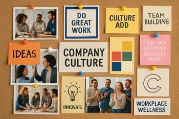Şirket kültürü için hazırlanan renkli etkinlik moodboard panosu
