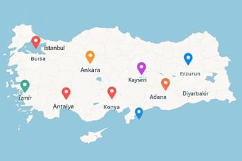 Türkiye haritası üzerinde Play&Work etkinlik noktaları