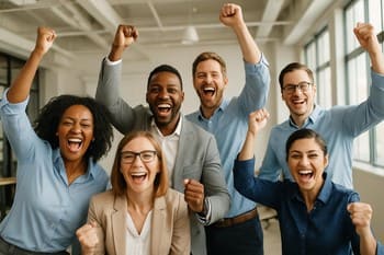 Oyundan sonra sahnede birlikte zıplayan ekip