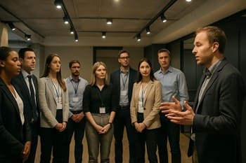 Görev öncesi yarım daire şeklinde oturup brifing dinleyen ekip