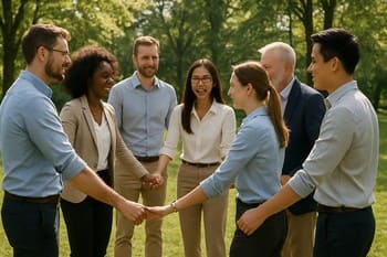 Açık alanda daire olup ritim tutan insanlar