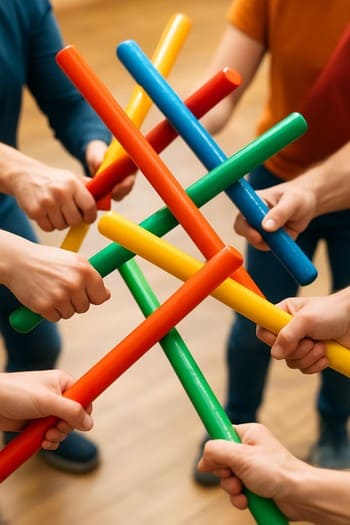 Ritim çubuklarıyla oyun oynayan kurumsal ekip