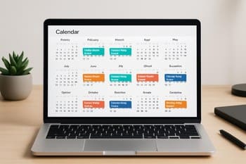 Bilgisayar ekranında açılmış Play&Work yıllık takvim planı