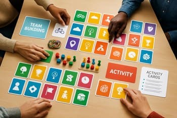 Farklı program kombinlerini temsil eden görev kartlarıyla dolu masa