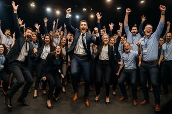 Yüksek enerji seviyesinde zıplayan ve alkışlayan ekip