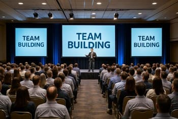 Büyük bir ekibin sahne karşısında oturması