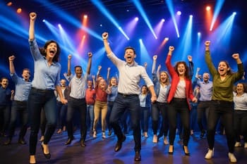 Yüksek enerji varyasyonunda sahnede zıplayan ekip